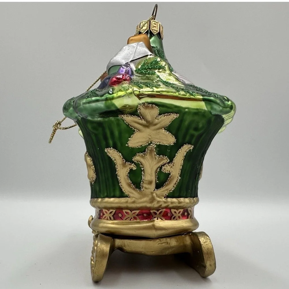 Fitz And Floyd Glass Christmas Tree Sleigh Ornament Teddy Bear Gifts Green Box‎